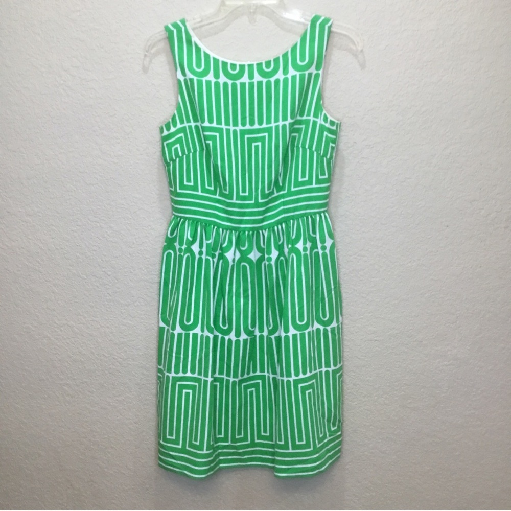 Trina Turk Size 2 Garden Maze Sleeveless Casual Mini Dress Green Geometric